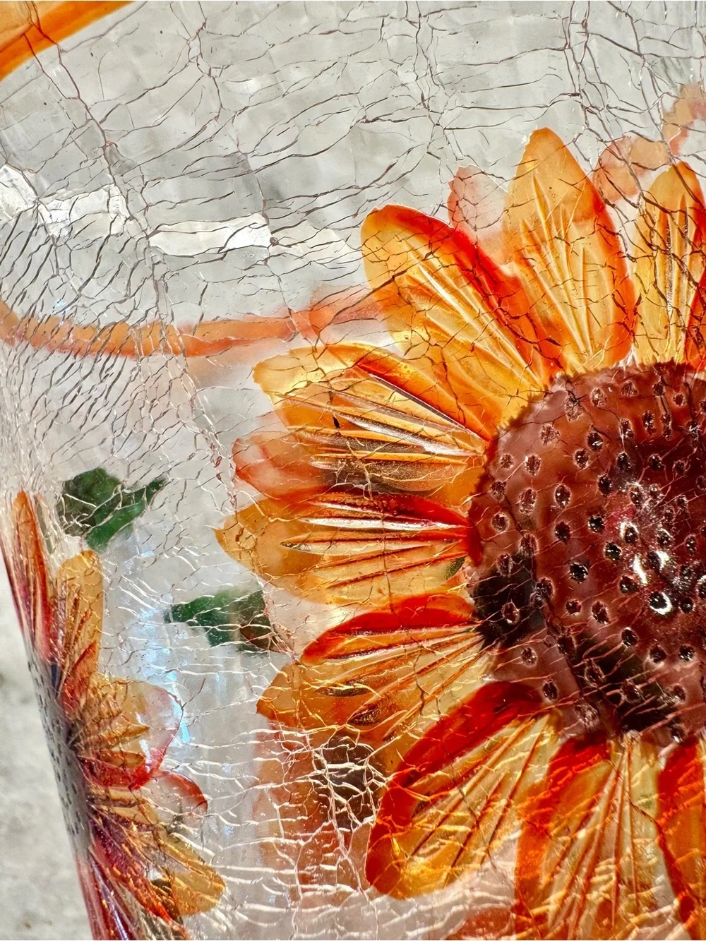 New Yankee Candle Summer Fall Sunflower Crackle Glass Hurricane Candle Holder 7”